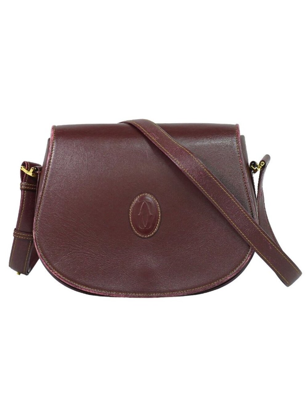 Cartier Must Line Shoulder Bag Pochette Leather Bordeaux